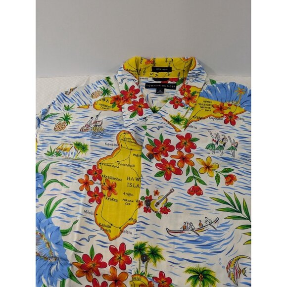 Vintage Tommy Hilfiger Hawaiian Shirt Mens AOP Casual Beach Party M Medium - Picture 4 of 8